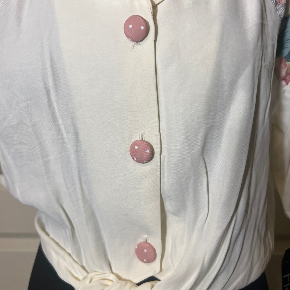 Vintage Fritzi Petites Floral Polka Dot Tie Front Blouse White Pink PM 9136-ZG3P - Picture 10 of 14